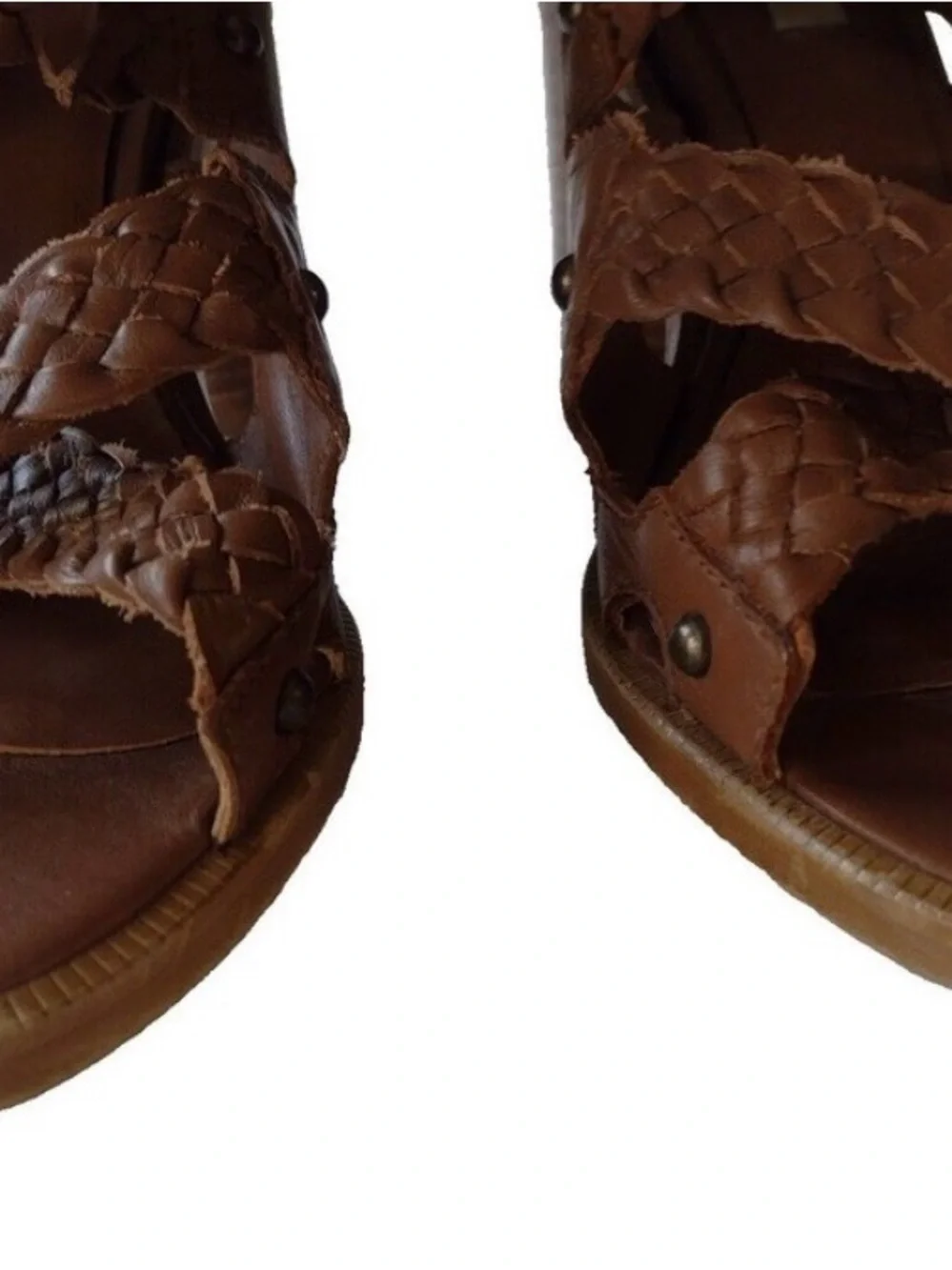ZARA Brown Braided Leather Sandals Block Heel Back Zip Ankle Bootie Size 9 EU 39 - Picture 5 of 9